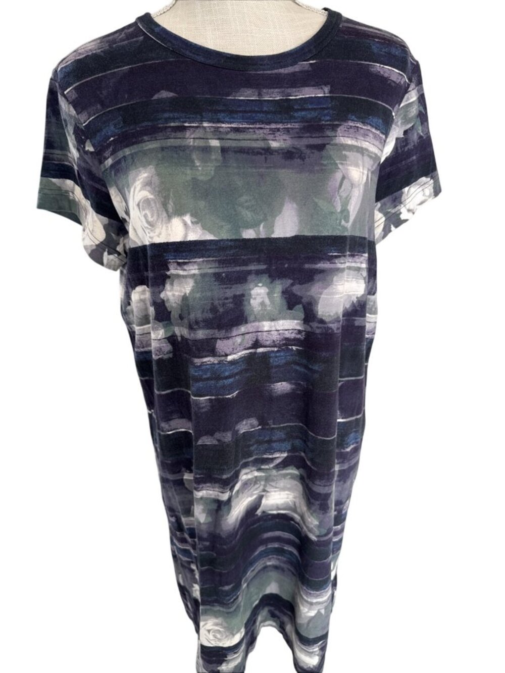 Simply Vera Vera Wang Purple Blue Green Floral Short Sleeve Dress L